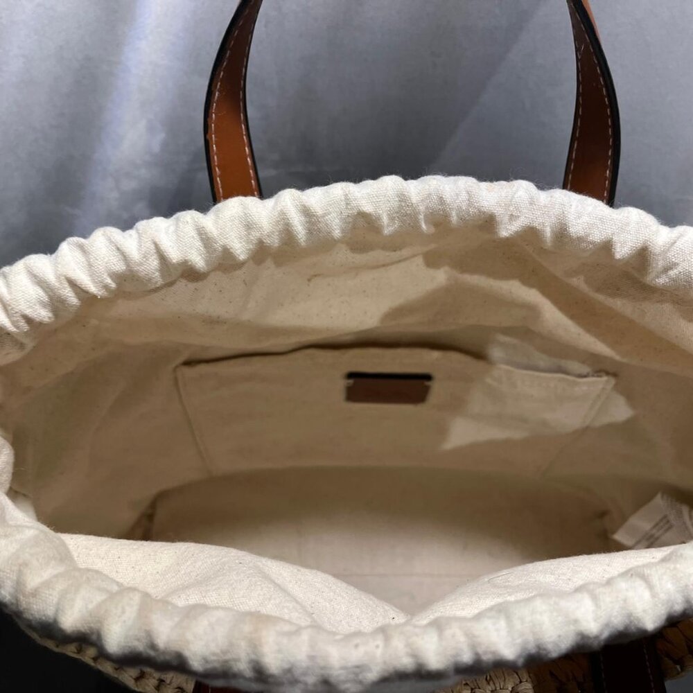 ZARA raffia bag featuring leather details and handles. - Picture 3 of 6